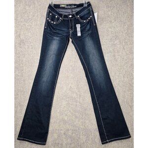 ViVi Diva Womens Dark Wash Bootcut Jeans Size 7 Rhinestone Detail Cotton Blend